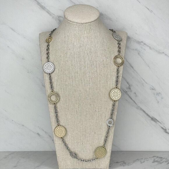 Chicos Mixed Metal Hammered Disc Chain Layering Necklace 42" ✨ - Picture 1 of 6